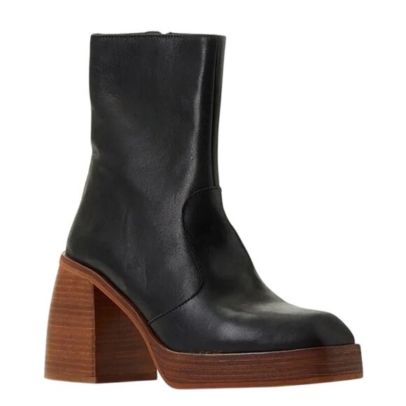 FREE PEOPLE RUBY SHINE Boot NEW Platform Stacked Leather Heel Sz 37 (US 6.5 to 7 - Picture 2 of 11